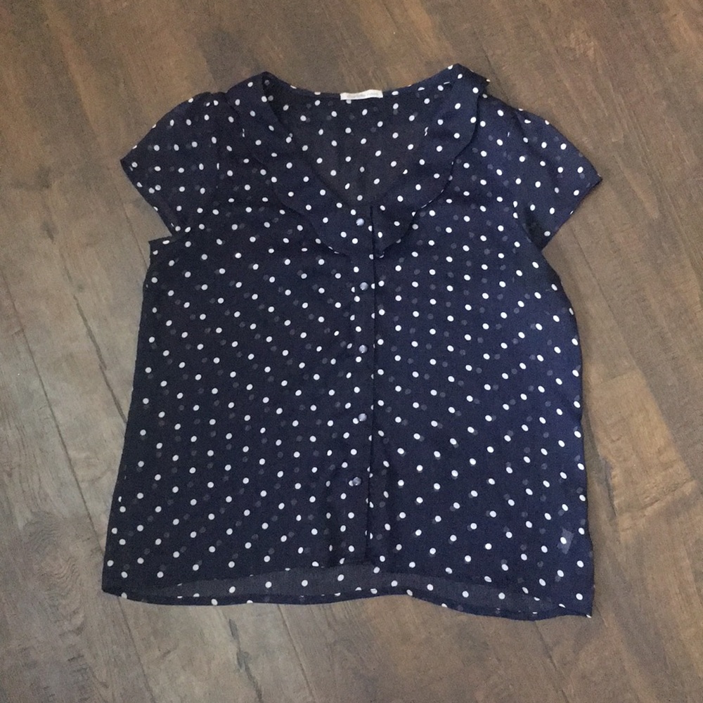 Navy polka dot blouse